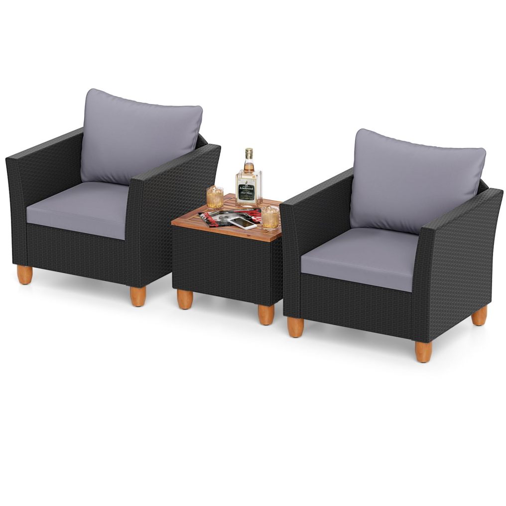 3 Pieces Patio Rattan Furniture Set Outdoor Wicker Conversation Chairs Set