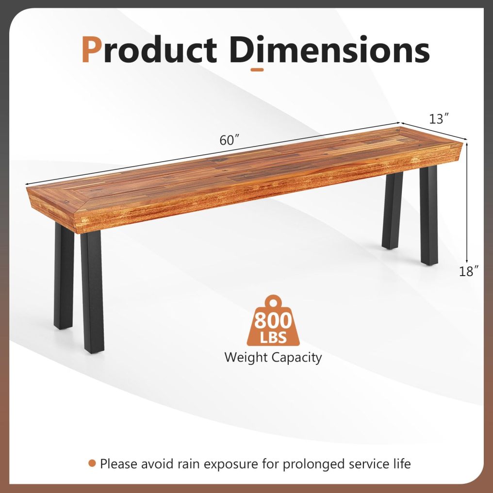 2-3 People Backless Garden Benches with Metal Frame for Patio
