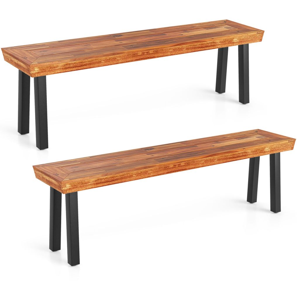 2-3 People Backless Garden Benches with Metal Frame for Patio