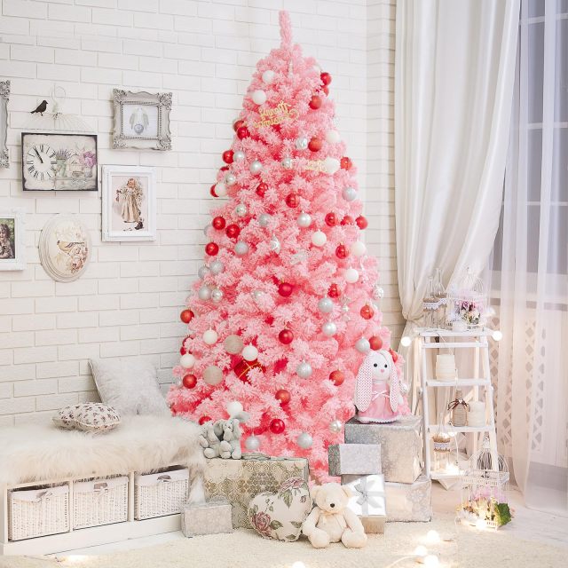 7.5Ft Artificial Christmas Tree Realistic Snow Flocked Hinged Pine Tree with Solid Metal Stand