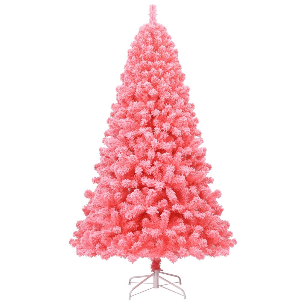 7.5Ft Artificial Christmas Tree Realistic Snow Flocked Hinged Pine Tree with Solid Metal Stand