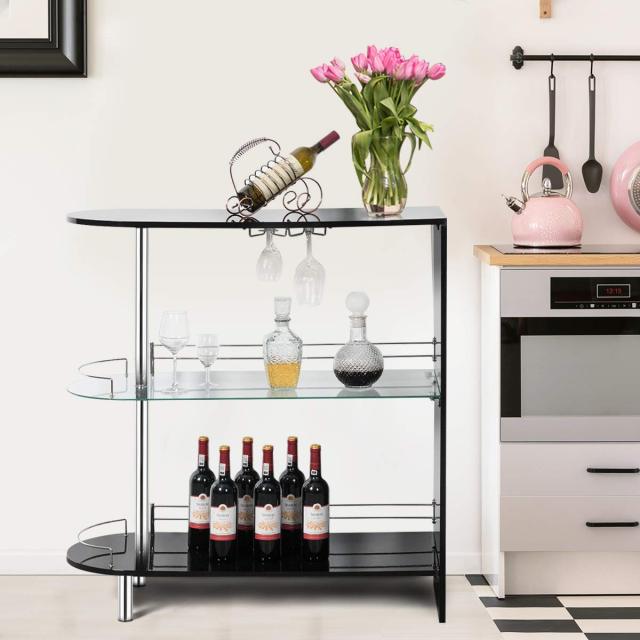Bar Cabinets Table with 2-Holder Modern Liquor Display Bar Cabinet with Tempered Glass Shelves