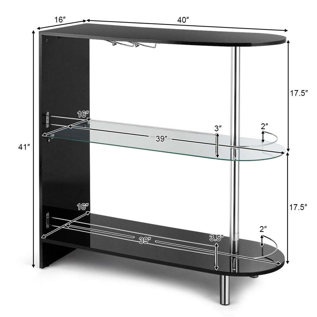 Bar Cabinets Table with 2-Holder Modern Liquor Display Bar Cabinet with Tempered Glass Shelves