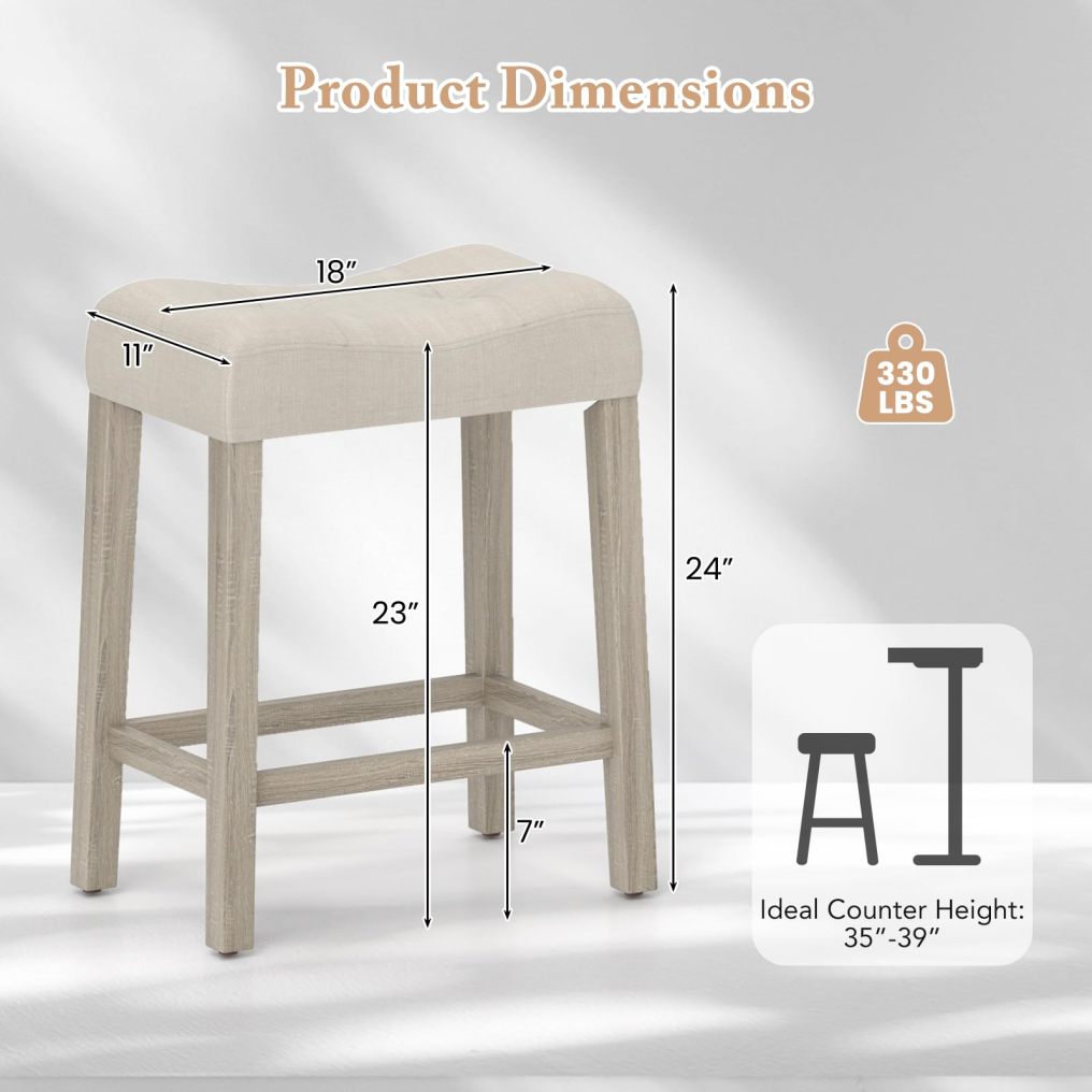 Wooden Saddle Stools Set of 4 with Solid Rubber Wood Legs