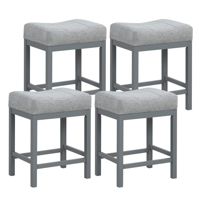 24.5" Bar Stool Set Upholstered Breakfast Stools w/Solid Rubber Wood Frame Humanized Footrest