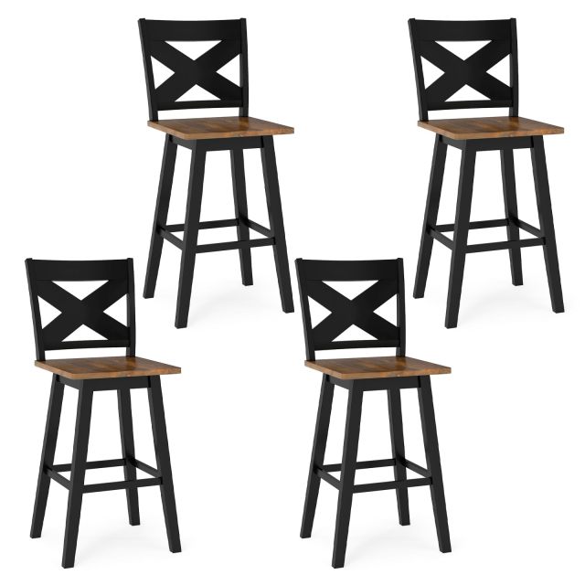 29” Swivel Barstools Set of 2/4 Rubberwood Bar Height Chairs