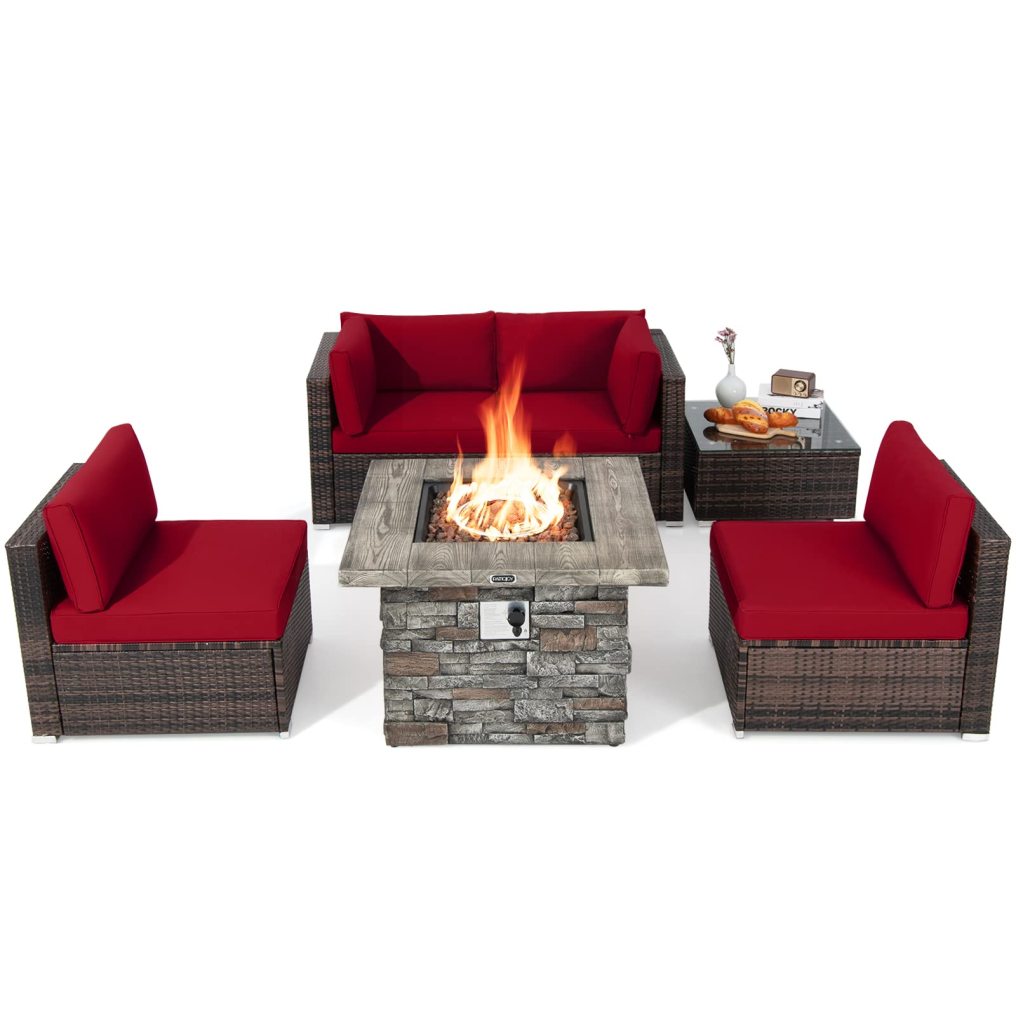 6 Piece Patio Furniture Set with 35'' Fire Pit Table