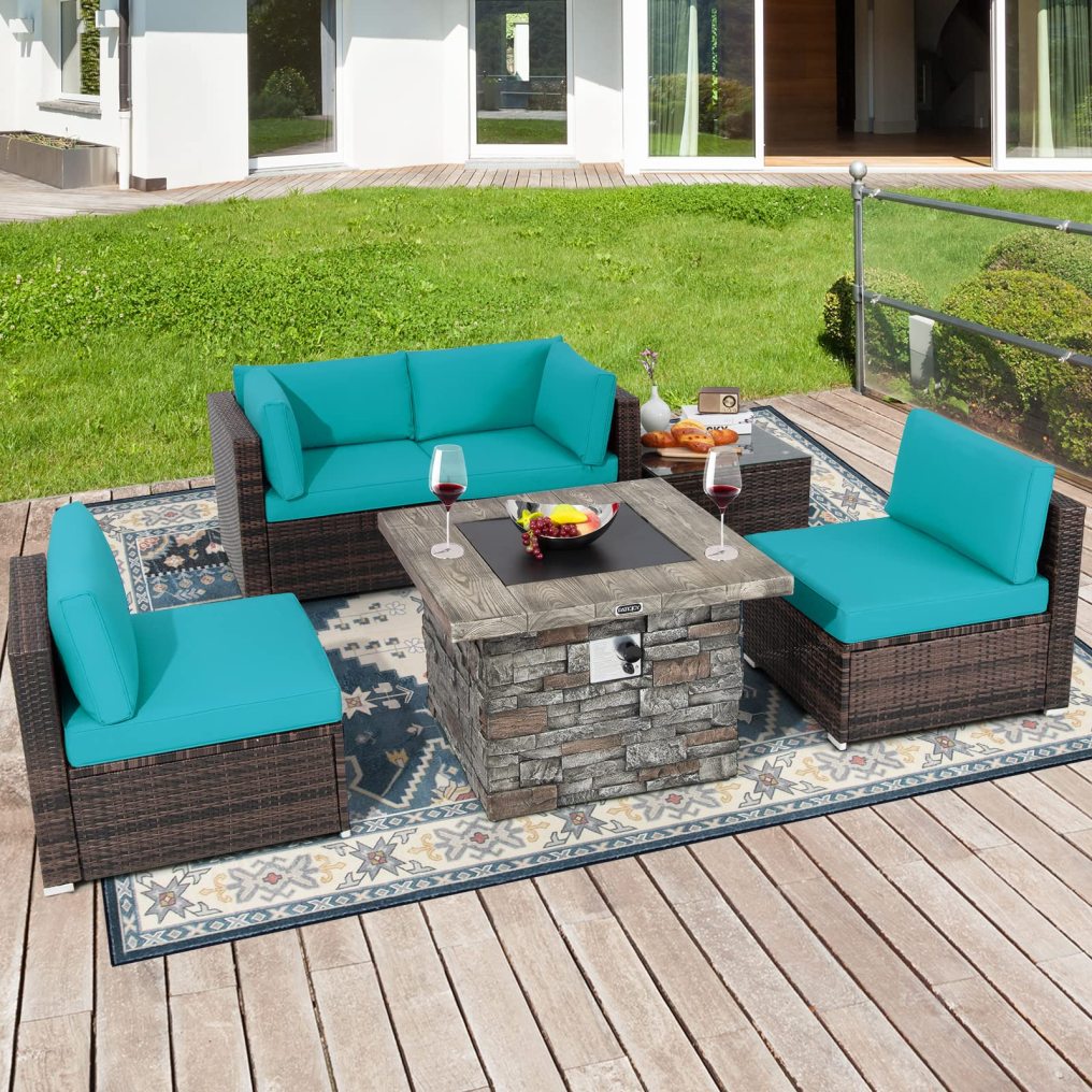 6 Piece Patio Furniture Set with 35'' Fire Pit Table