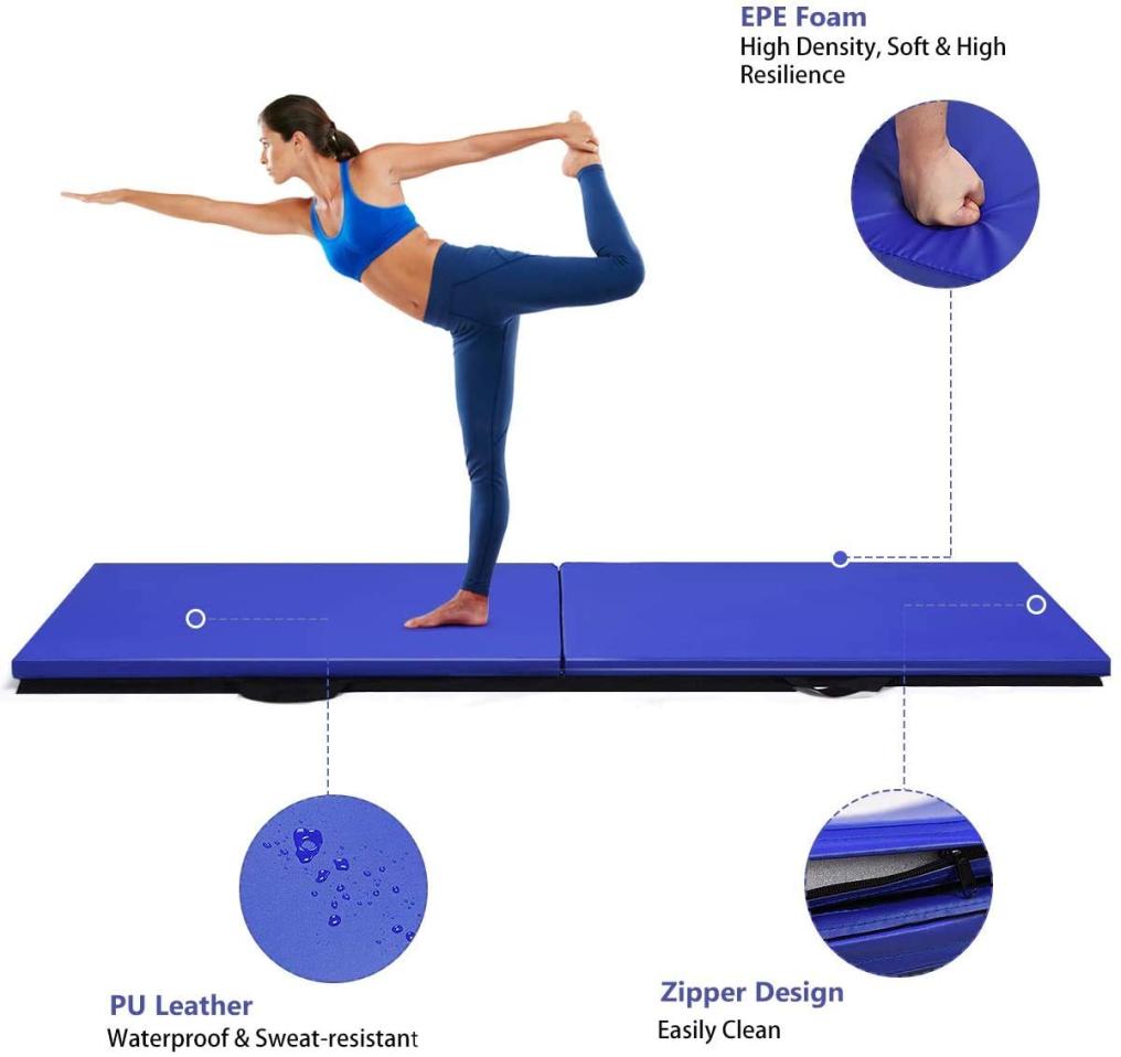 ARLIME 2" Thick Exercise Mat, 2-Fold Folding Gymnastics Mat with Carrying Handles