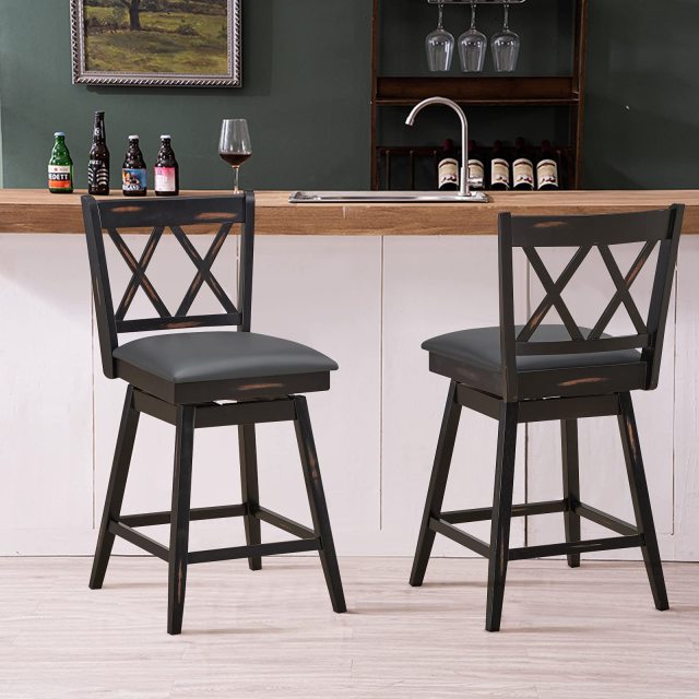 360 ° Swivel Counter Height 25 inch Bar Stool with Foot Rest Upholstered Cushion & Ergonomic Backrest