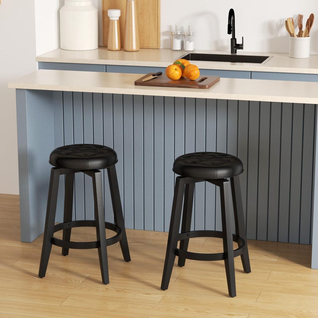 360° Swivel Bar Stools Set of 2/4 26-inch Rubberwood Backless Bar Chairs
