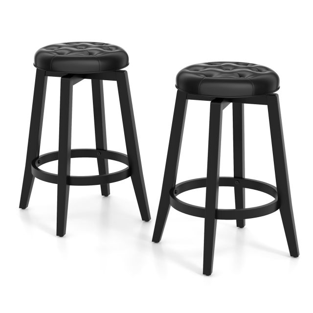 360° Swivel Bar Stools Set of 2/4 26-inch Rubberwood Backless Bar Chairs