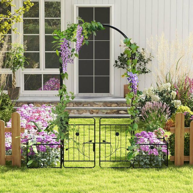 3-in-1 Garden Arch with Lockable Gate & 2 Side Planters