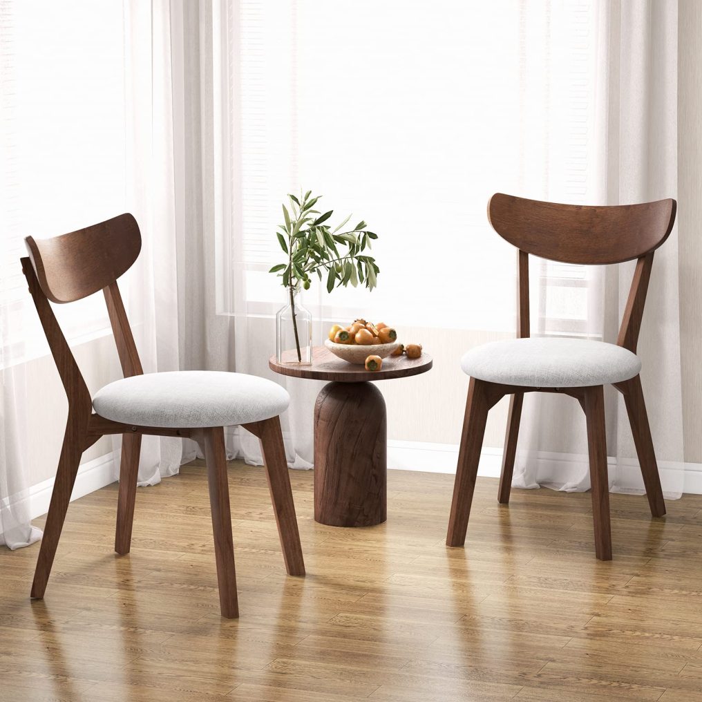 Mid Century Modern Kitchen & Dining Chairs with Curved Back and Cushioned Seat