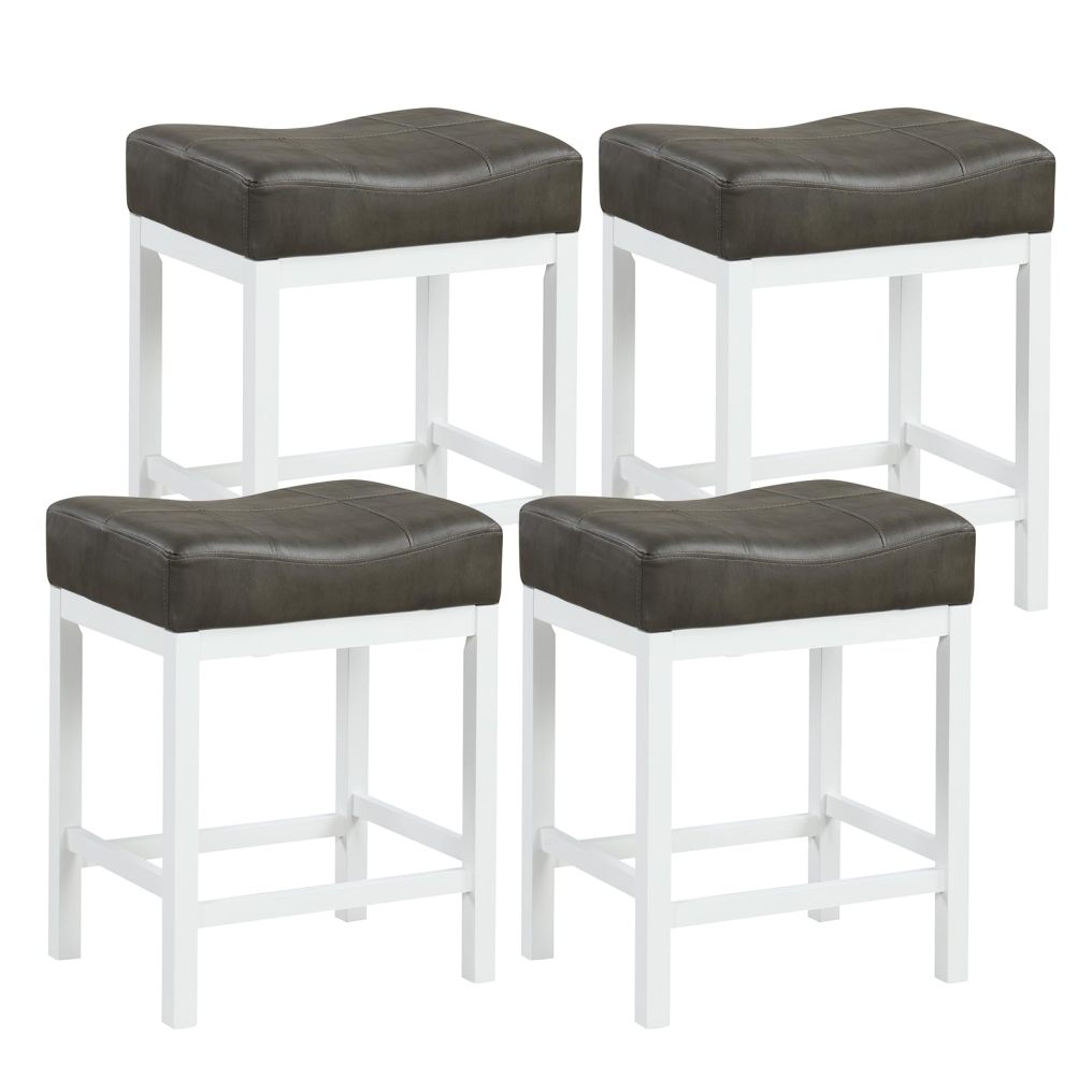 24.5" Bar Stool Set Upholstered Breakfast Stools w/Solid Rubber Wood Frame Humanized Footrest