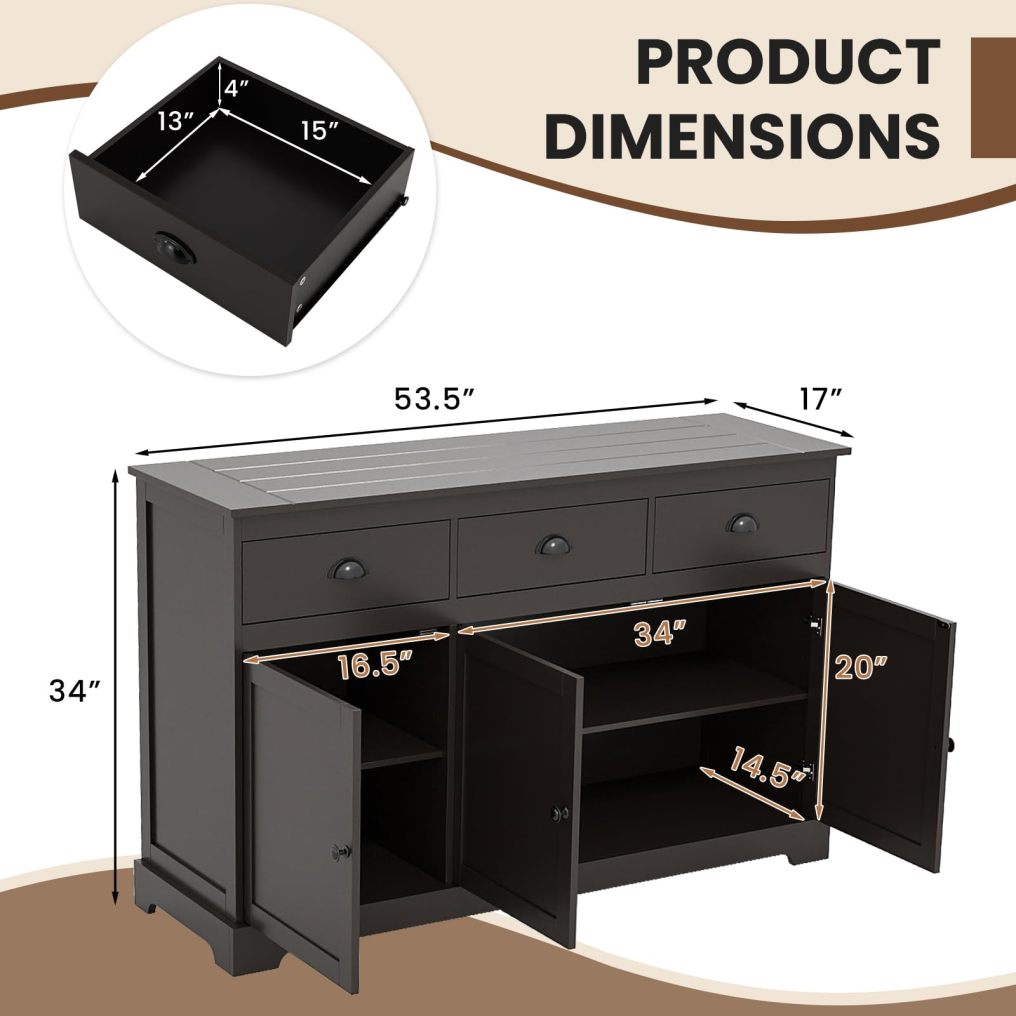 Sideboard Buffet Cabinet with Drawers Doors and Adjustable Shelves for Dining Room