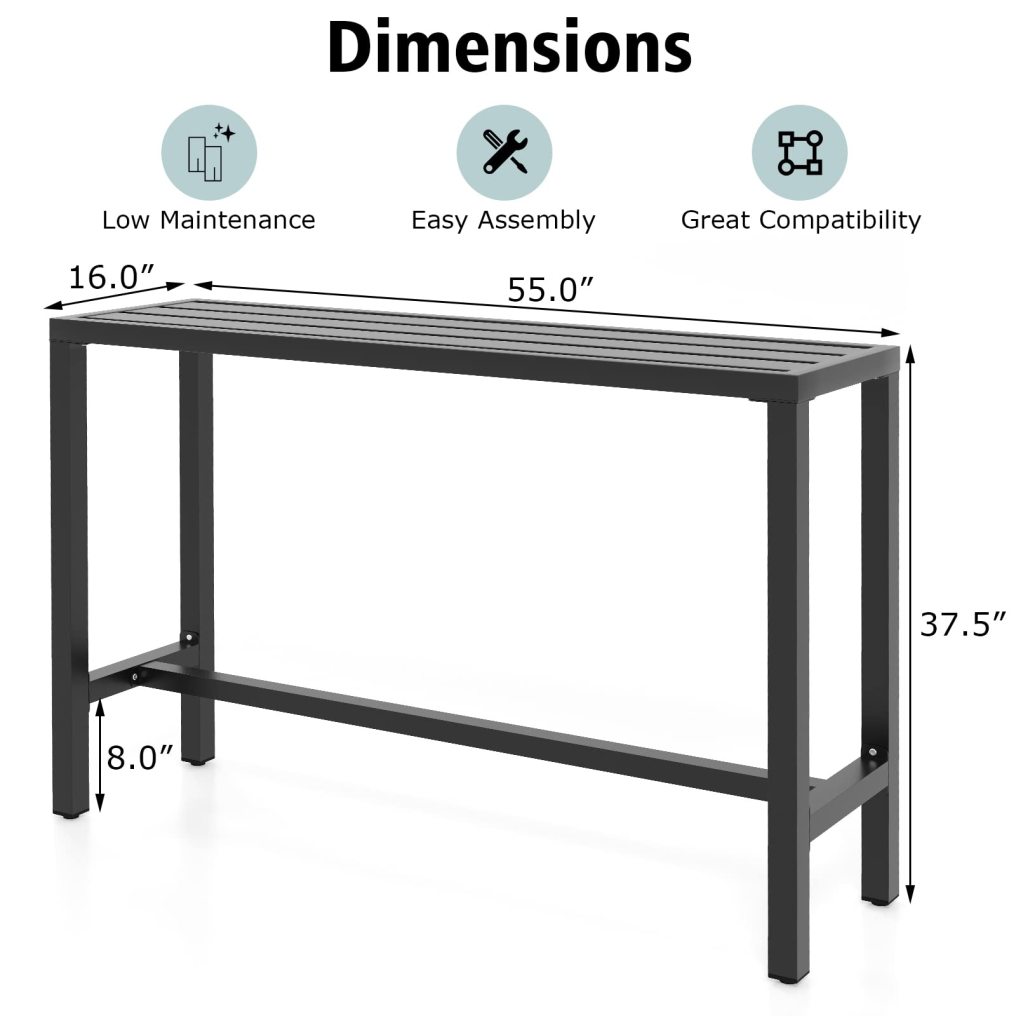 Outdoor Bar Table 48-inch/55-inch Wide Narrow Counter Height Dining Table