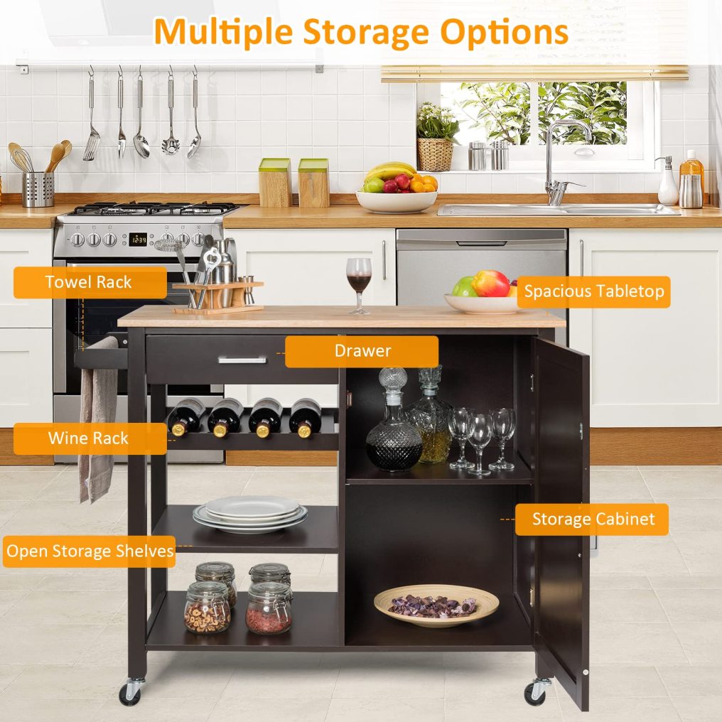 Kitchen Storage Island Cart on Wheels for Dining Room