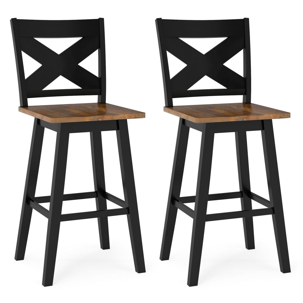 29” Swivel Barstools Set of 2/4 Rubberwood Bar Height Chairs