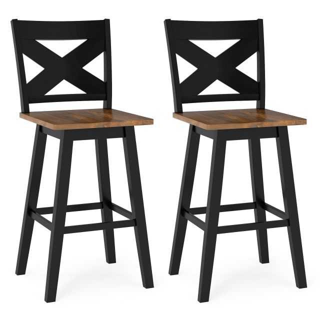 29” Swivel Barstools Set of 2/4 Rubberwood Bar Height Chairs
