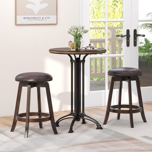 24-Inch Swivel Bar Stools Set of 2/4 Upholstered Barstools w/PU Leather Seat & Solid Rubber Wood Legs