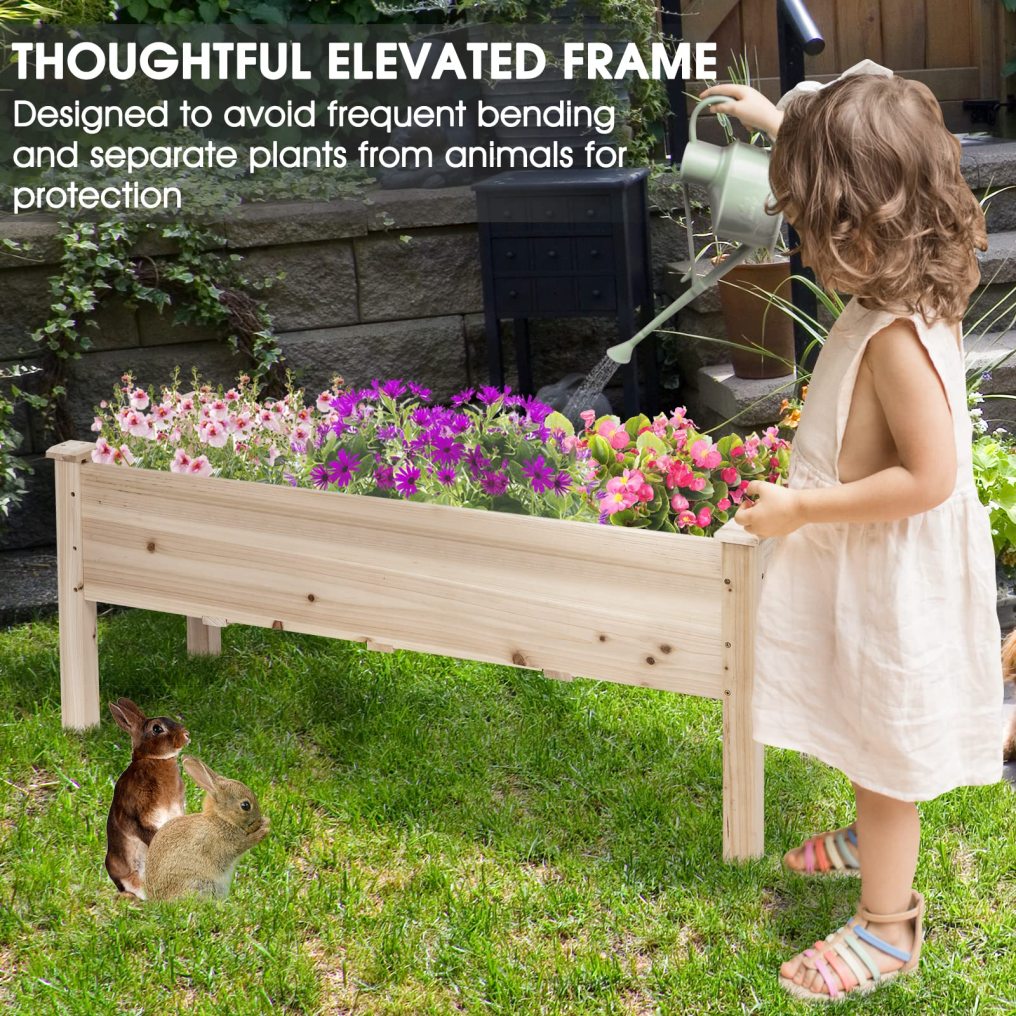 47.5" x 17" x 20" Elevated Fir Wood Planter Box for Vegetables