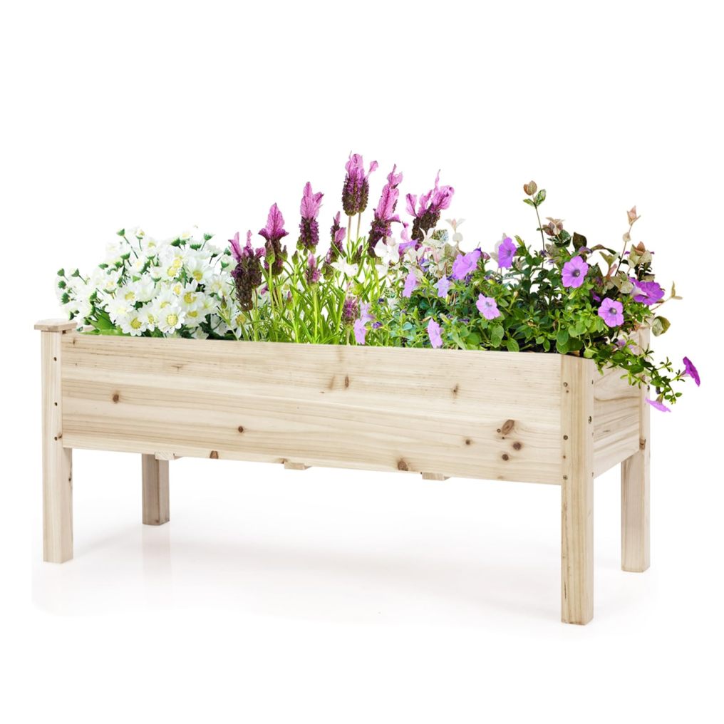 47.5" x 17" x 20" Elevated Fir Wood Planter Box for Vegetables