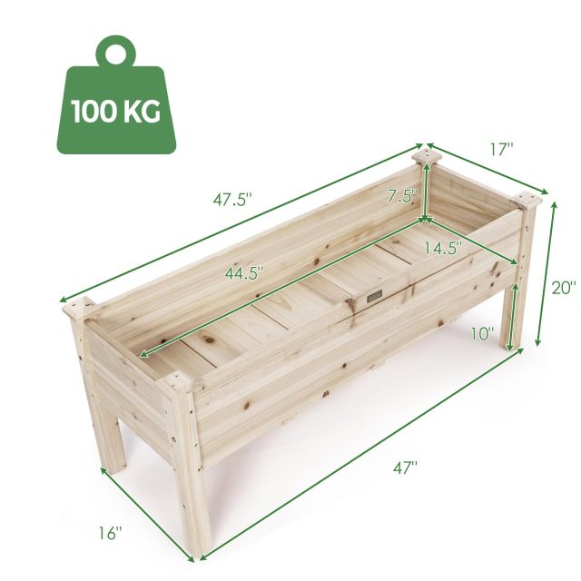 47.5" x 17" x 20" Elevated Fir Wood Planter Box for Vegetables