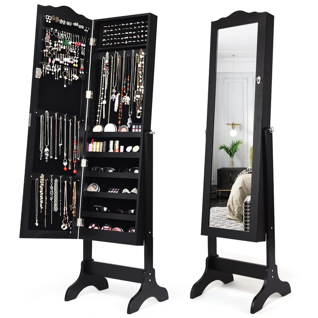 4-Angle Tilting Jewelry Organizer with Full-length Mirror & Large Capacity