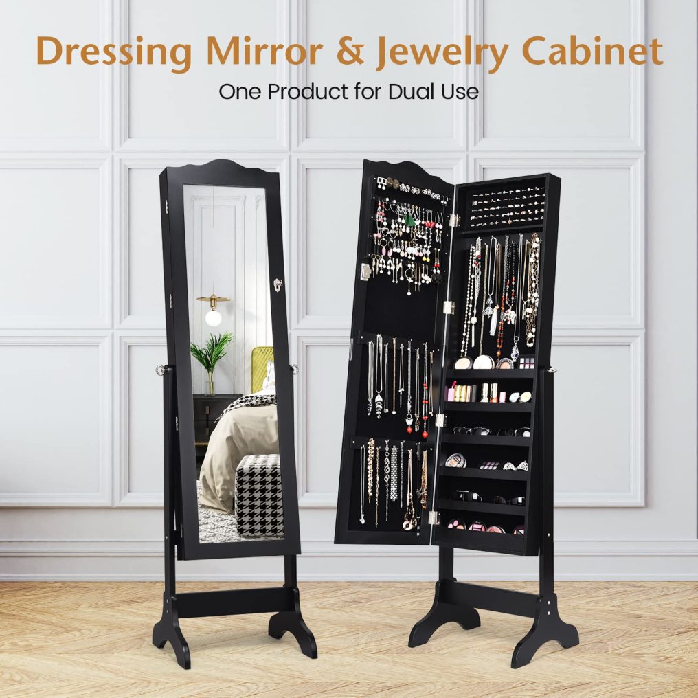 4-Angle Tilting Jewelry Organizer with Full-length Mirror & Large Capacity
