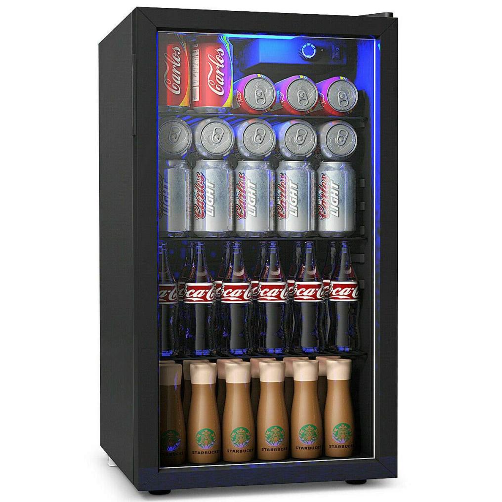 Beverage Refrigerator 120 Can Beverage Cooler with LED Light