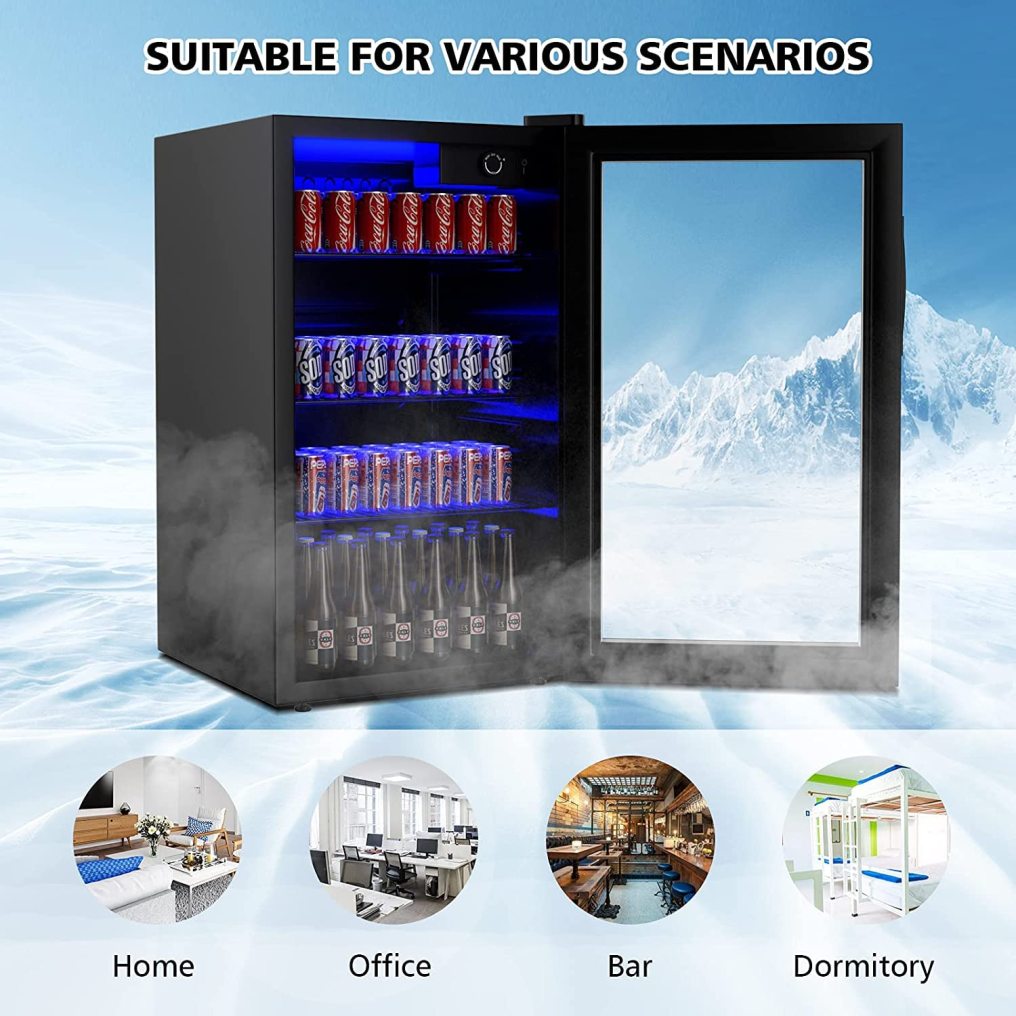 Beverage Refrigerator 120 Can Beverage Cooler with LED Light