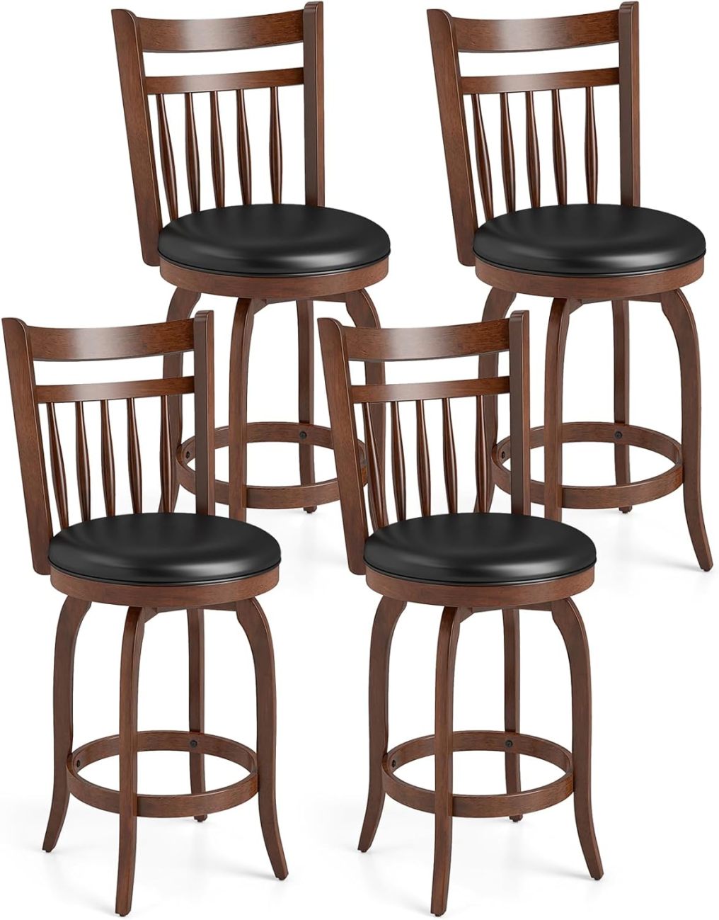 24 Inch / 30 Inch Bar Stools set | Faux Leather Upholstered Barstools with Backs (2/4)