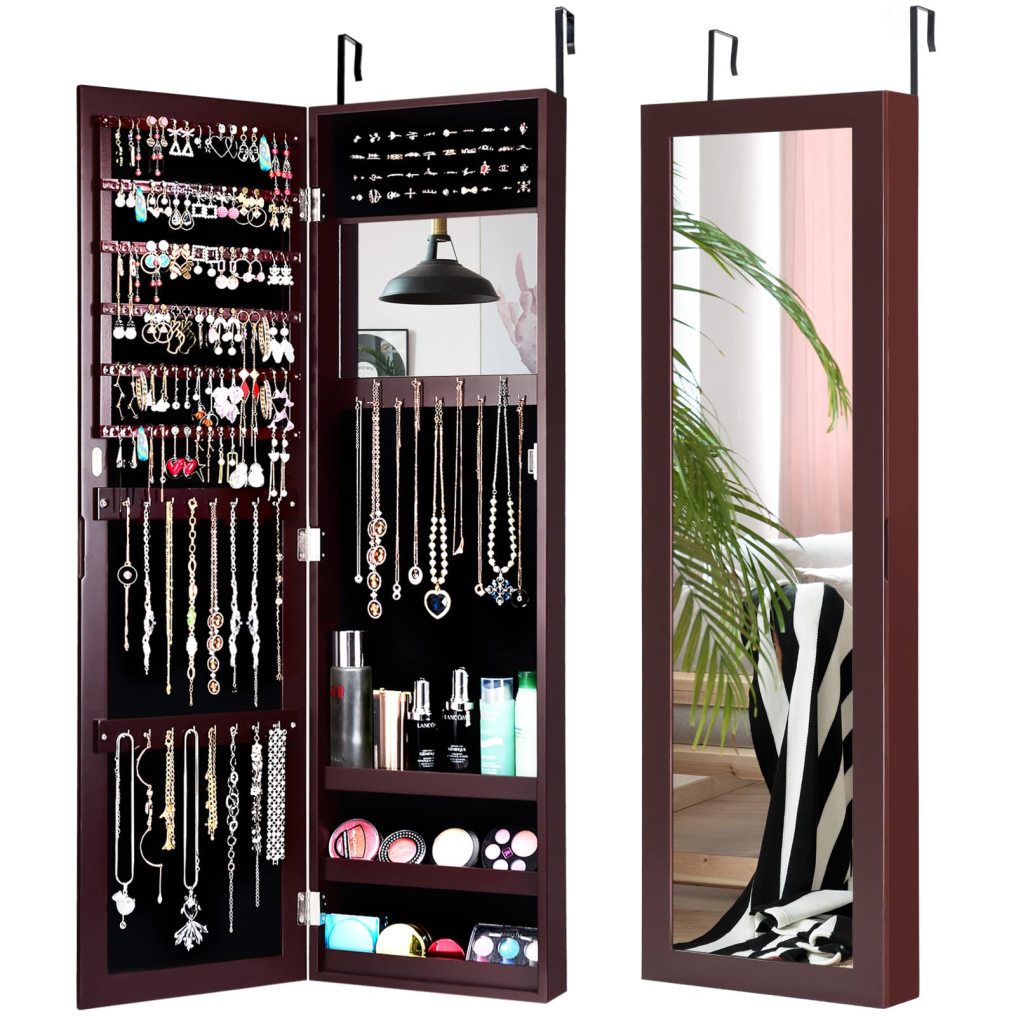 Full Length Mirror Jewelry Cabinet Wall Door Mounted Jewelry Organizer