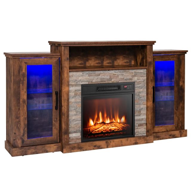 Fireplace TV Stand with LED Lights for TV up to 65”, Entertainment Center with 18” Electric Fireplace
