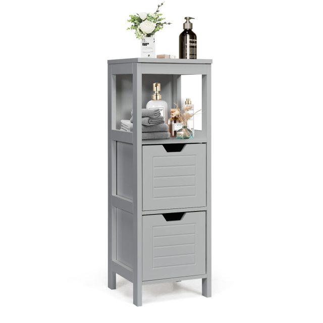 Bathroom Storage Cabinet Freestanding Wooden Side Storage Cabinet with 2 Adjustable Drawers