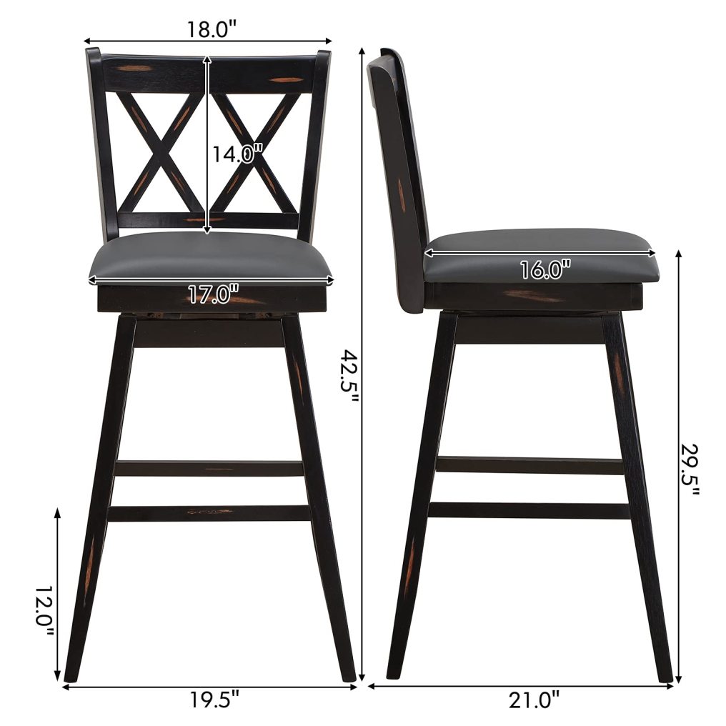 360 ° Swivel Bar Height 29.5 inch Bar Stool with Foot Rest Upholstered Cushion & Ergonomic Backrest