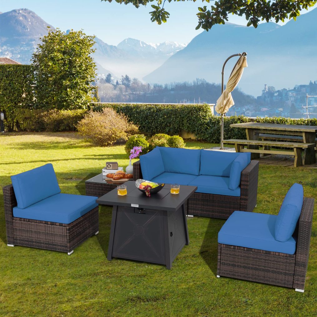 6 Piece Patio Furniture Set with 30'' Fire Pit Table