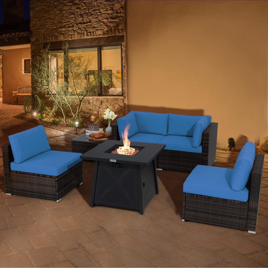 6 Piece Patio Furniture Set with 30'' Fire Pit Table