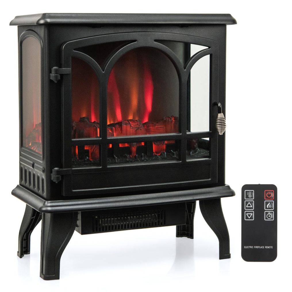 Electric Fireplace Stove with 3-Sided View, Remote Control, 1400W Portable Freestanding Heater with Thermostat