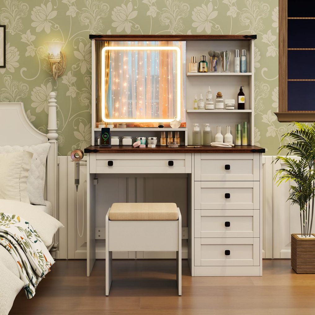 42'' Farmhouse Dressing Table w/Charging Station