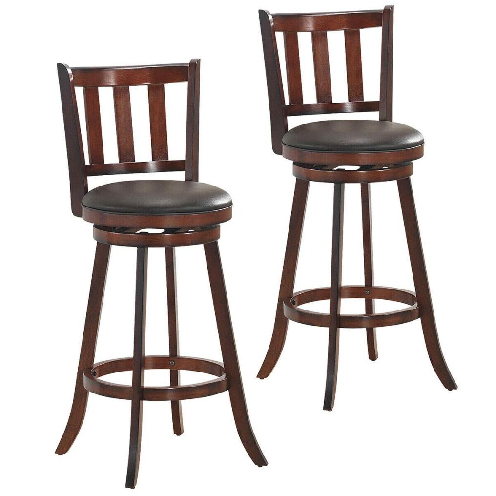29 Inch Set of 2/4 Wood Swivel Counter Height Dining Pub Bar Stools with PVC Cushioned Seat