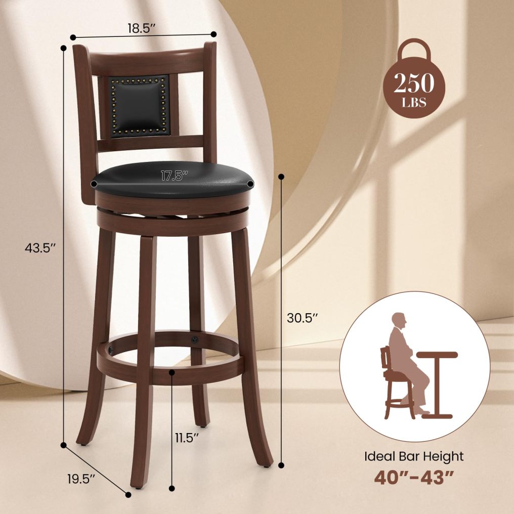 Bar Stools Set of 2/4 30.5” Swivel Upholstered Bar Height Bar Stool