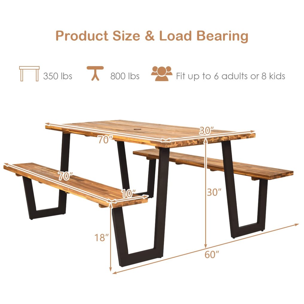 70” Tabletop with Umbrella Hole for Patio