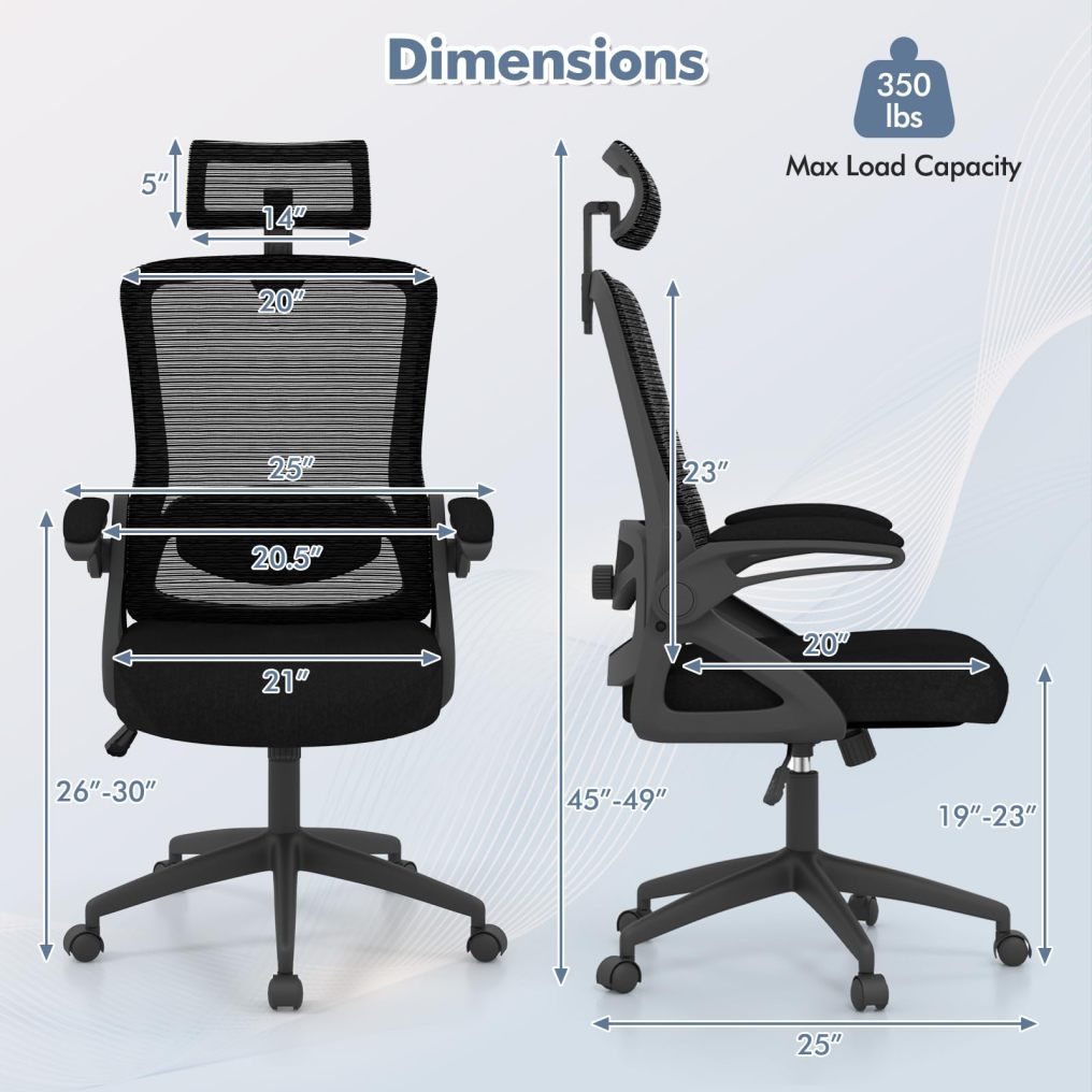Ergonomic Mesh Office Chair 90°-120° Rocking Function and Waterfall Seat