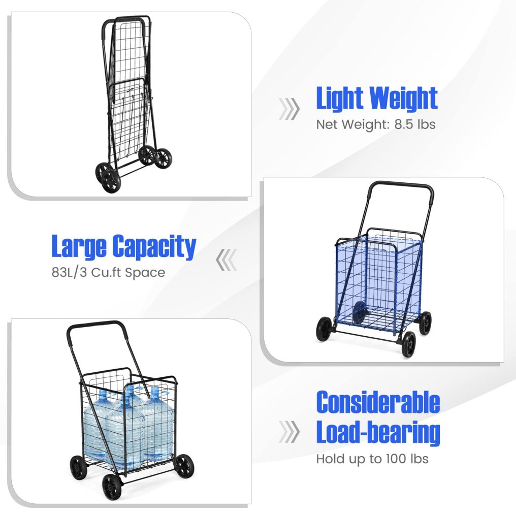 Heavy Duty Grocery Utility Cart with Foam Wrapped Handle & Large Wheels