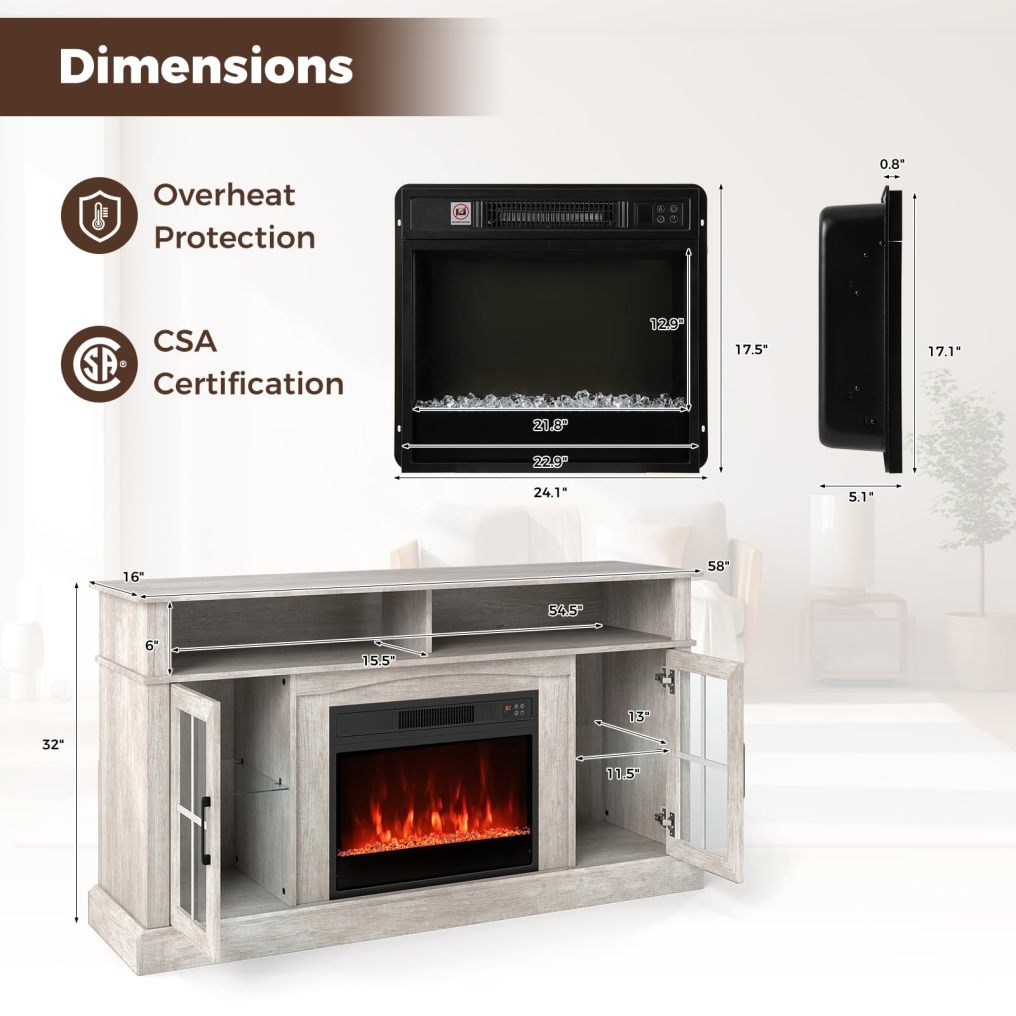 Electric Fireplace TV Stand for TVs Up to 65 Inches with LED Lights
