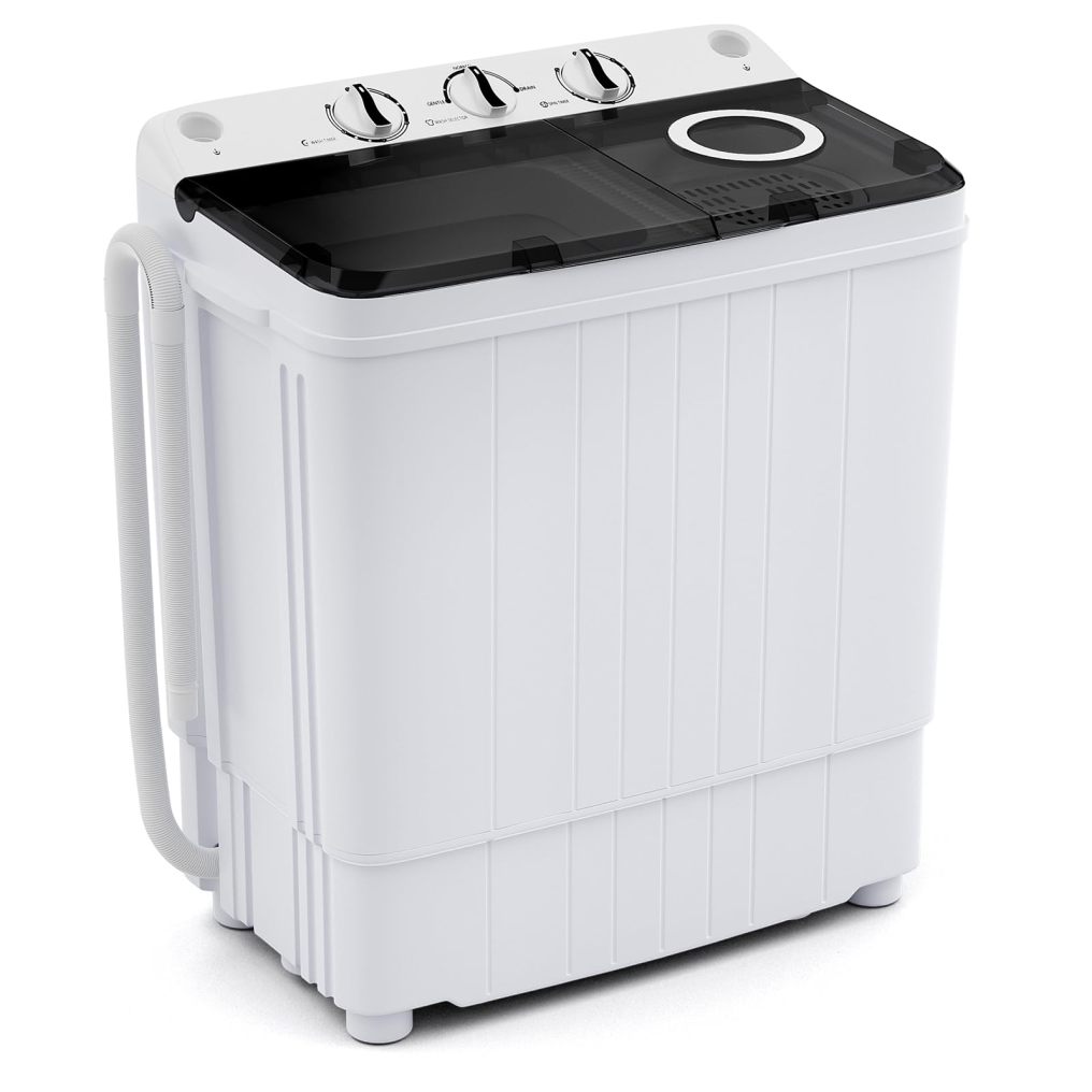 Portable Washing Machine, 17.6lbs Compact Portable Washer Twin Tub Combo with Pump Drain (Black & White)