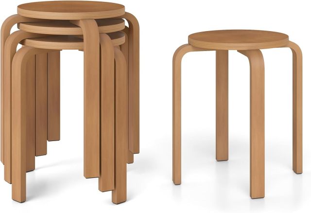 18-Inch Height Stackable Bentwood Stools with Round Top