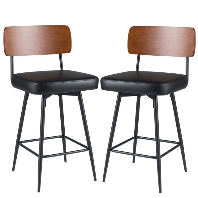 27" Padded Counter Barstools Set of 2/4 Wooden Backrest & Metal Legs Upholstered